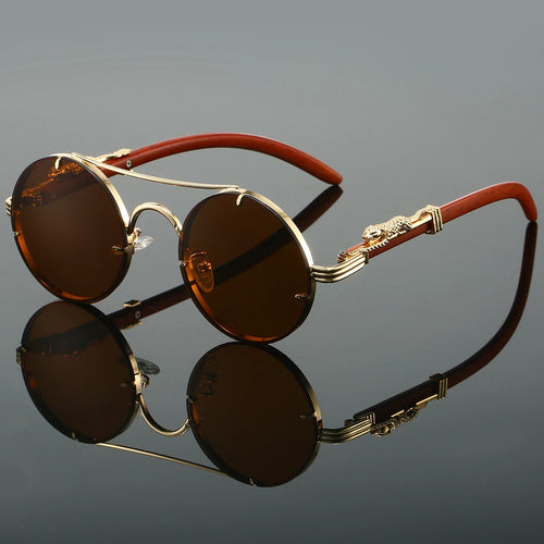 KAMMPT Vintage Round Sunglasses Men Fashion Double Bridge Multicolor