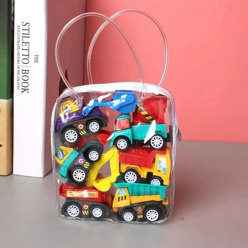 6Pcs Mini Inertial Pull Back Engineering Car Set Child Kids Cartoon