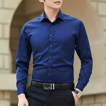 New Plus Size 6XL 7XL 8XL Men Solid Color Business Shirt Fashion
