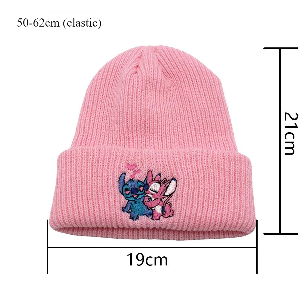 Stitch Knit Hat Cartoon Embroidered Benie Cap Cute Unisex Warm
