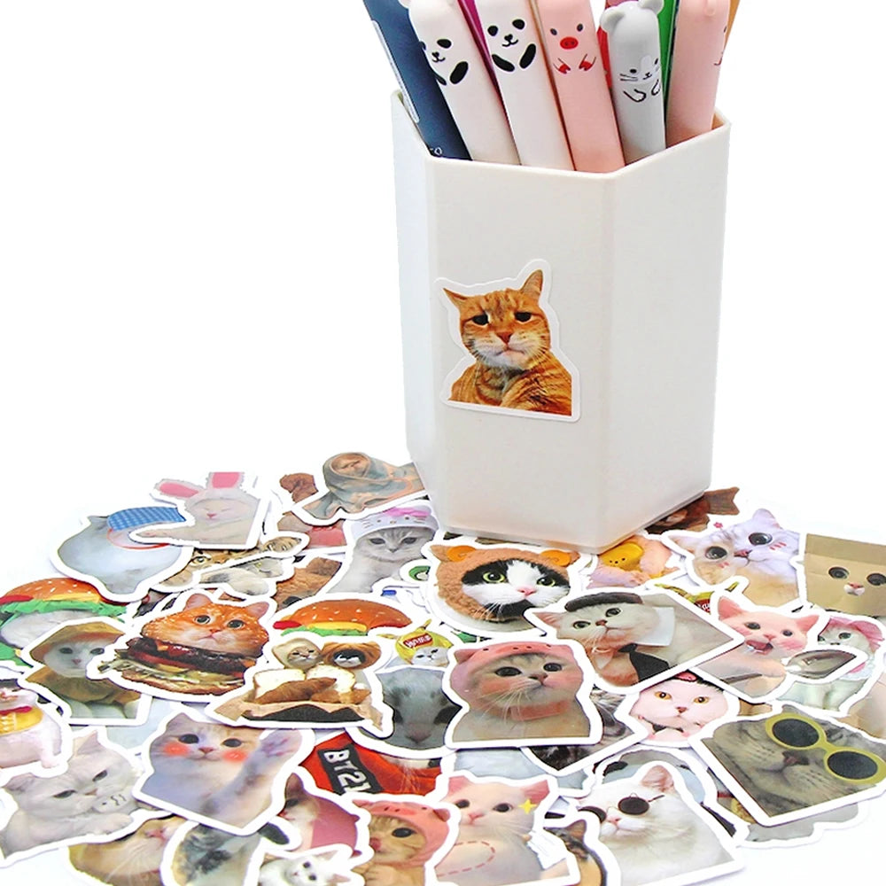 10/50/100pcs Funny Cat Stickers Cartoon Cute Decals Toy Stationery