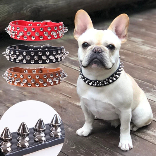 Adjustable Leather Pet Dog collar Neck Strap Supplies PU Leather Punk
