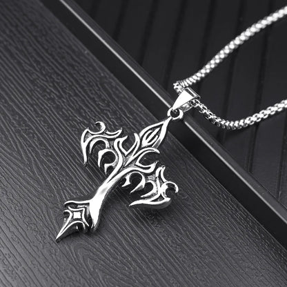 ZAKOL Hip Hop Cross Pendant Necklace Unique Design Stainless Steel