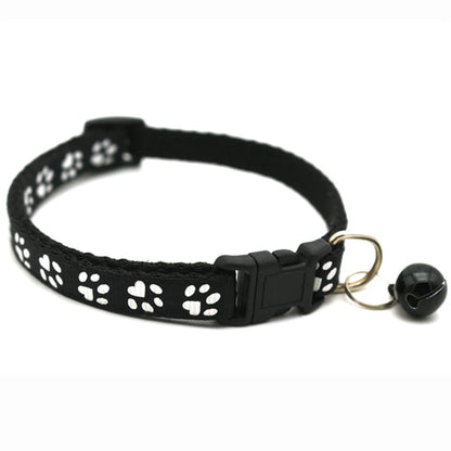 1pc Colorful Bells Cat Collar with Cute Paw Print Adjustable Puppy