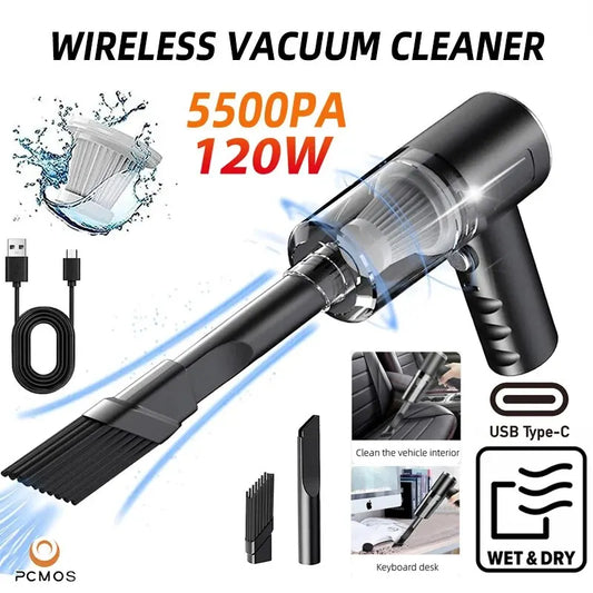 PCMOS 1PC Wireless Vacuum Cleaner Dual Use for Home and Car 120W High