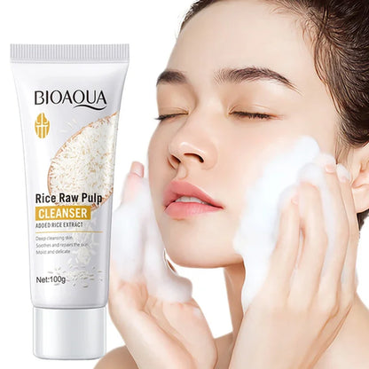 Rice Raw Pulp Facial Cleanser Face Wash Foam skincare Moisturizing