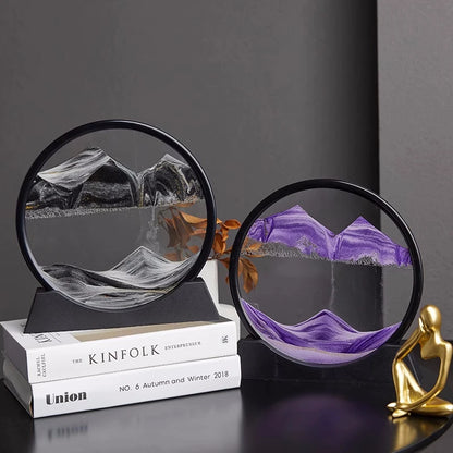 3D Hourglass Quicksand Moving Sand Art Picture Round Glass Deep Sea