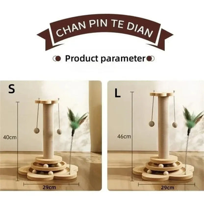 Pet Cat Toy Solid Wood Cat Turntable Funny Cat Stick Balls Durable