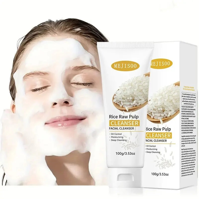 Rice Raw Pulp Facial Cleanser Face Wash Foam skincare Moisturizing