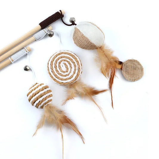 1PC Teaser Feather Toys Kitten Funny Colorful Rod Cat Wand Toys Wood