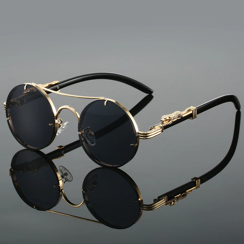 KAMMPT Vintage Round Sunglasses Men Fashion Double Bridge Multicolor