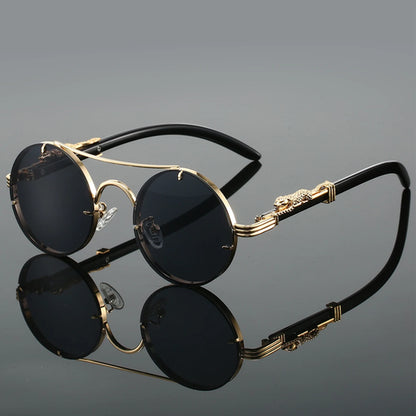 KAMMPT Vintage Round Sunglasses Men Fashion Double Bridge Multicolor