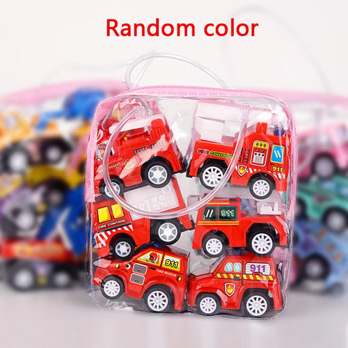 6Pcs Mini Inertial Pull Back Engineering Car Set Child Kids Cartoon