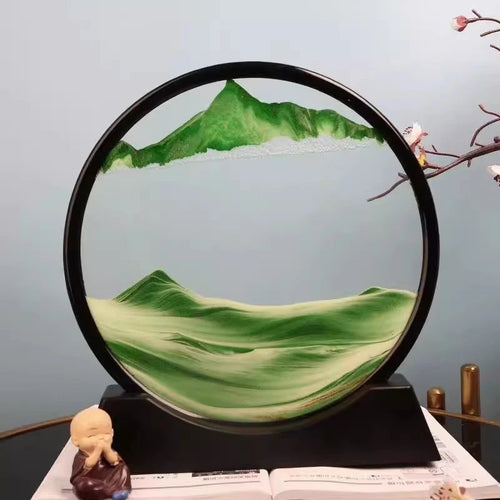 3D Hourglass Quicksand Moving Sand Art Picture Round Glass Deep Sea