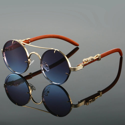 KAMMPT Vintage Round Sunglasses Men Fashion Double Bridge Multicolor