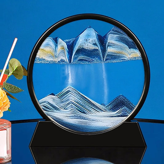 3D Hourglass Quicksand Moving Sand Art Picture Round Glass Deep Sea