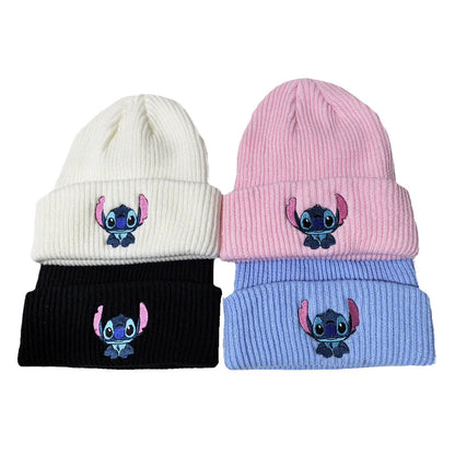 Stitch Knit Hat Cartoon Embroidered Benie Cap Cute Unisex Warm