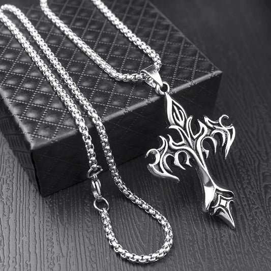 ZAKOL Hip Hop Cross Pendant Necklace Unique Design Stainless Steel
