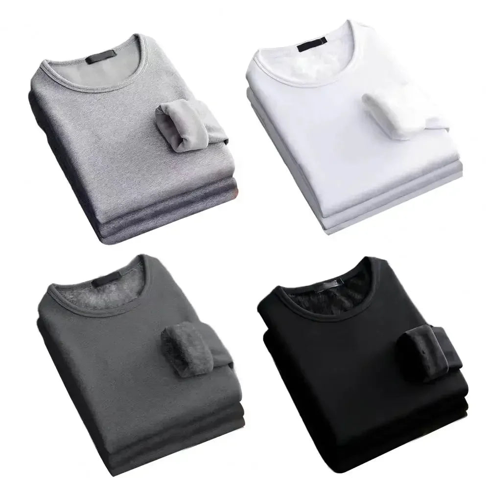 Winter Men's Long-sleeved Thermal Underwer T-Shirt Fleece Bottoming