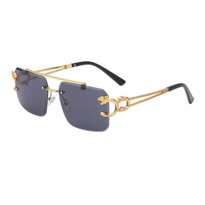 Fashion Metal Leopard Rimless Sunglasses Double Bridges Gradient Ocean