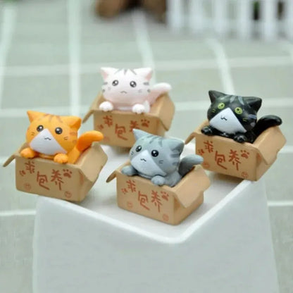 4pcs Mini Cat Ornament Garden Kitten Statue Gift For Kids Children