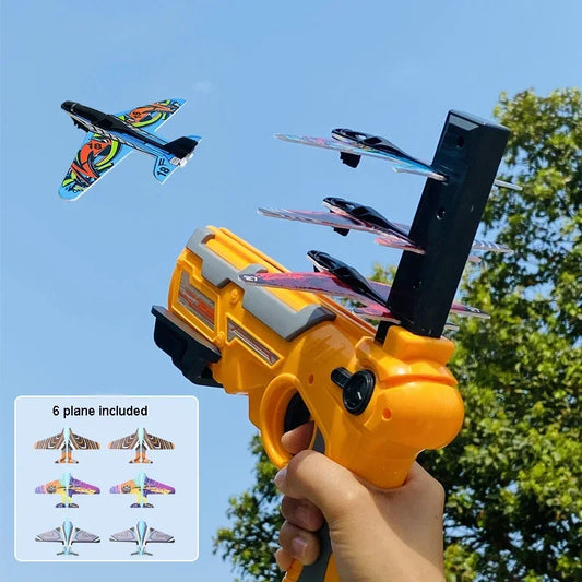 HOT！Airplane Launcher Bubble Catapult With 6 Small Plane Toy Funny