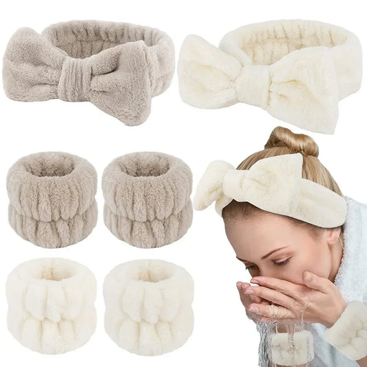 3Pcs Spa Headband Wristband for Washing Face Microfiber Makeup Towel