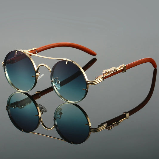 KAMMPT Vintage Round Sunglasses Men Fashion Double Bridge Multicolor