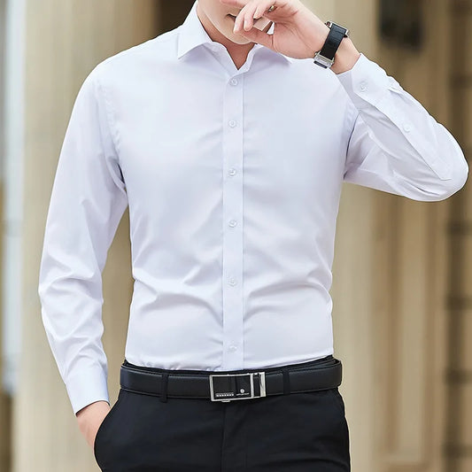 New Plus Size 6XL 7XL 8XL Men Solid Color Business Shirt Fashion