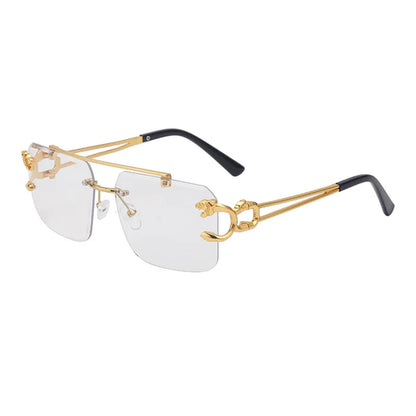 Fashion Metal Leopard Rimless Sunglasses Double Bridges Gradient Ocean