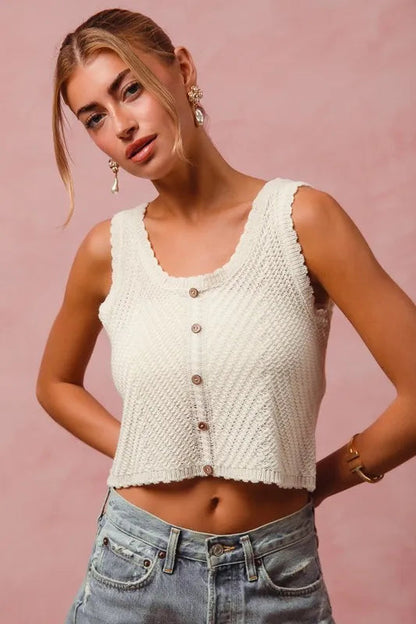 SO ME Chevron Pattern Buttoned Front Lightweight Tank Top